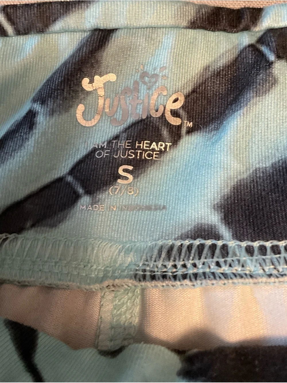 Justice Kids Tie-Dye Leggings in Light Blue and Black with Ladder Cutouts